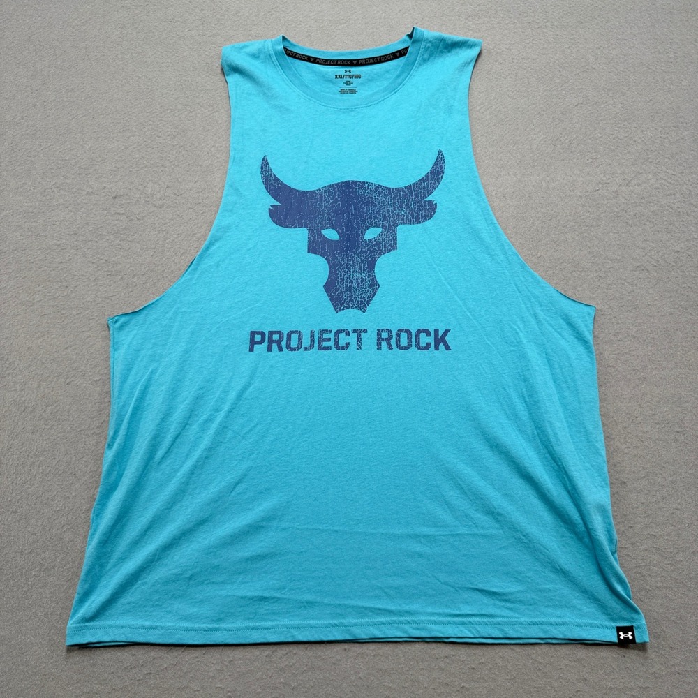 Under Armour Muscle Tank Men's 2XL Blue Project Rock Brahma Bull Training Gym
